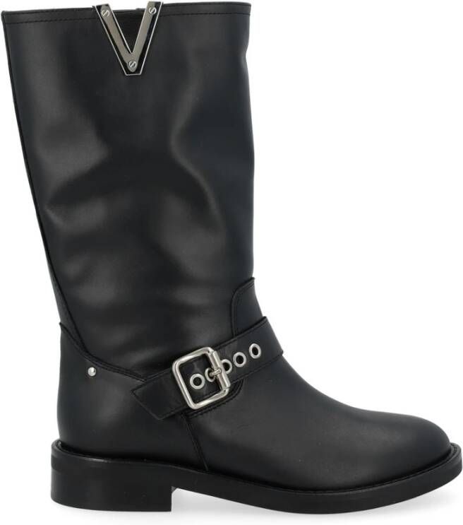 Via Roma 15 Biker Gesp met V Nikkel Black Dames