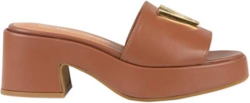 Via Roma 15 Bruine leren sandalen met laserlogo