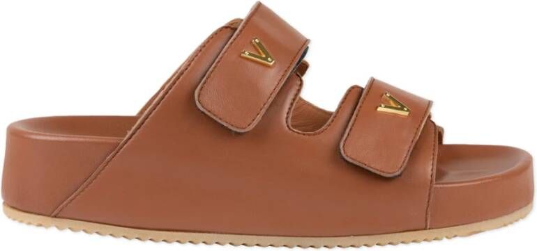 Via Roma 15 Bruine leren sandalen met dubbele bandjes
