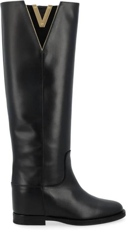 Via Roma 15 Gespleten V-hals blouse zwart Black Dames