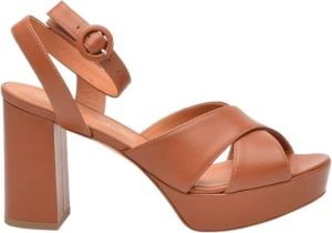 Via Roma 15 Leren sandaal met 10 cm hak Bruin Dames