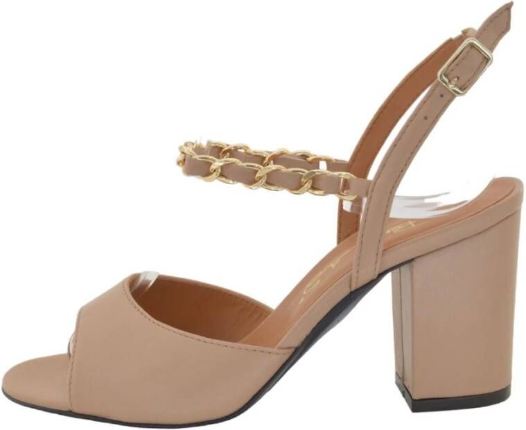Via Roma 15 Leren sandaal met gouden ketting Beige Dames