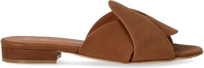 Via Roma 15 Lichtbruine Nubuck Leren Slide Sandaal