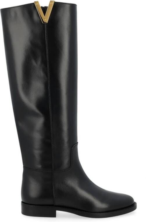 Via Roma 15 Luxe Zwarte Paardenstal met Gouden V en Rits Black Dames