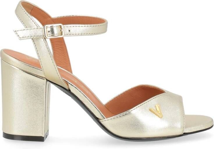 Via Roma 15 Platina gelamineerde leren sandalen met verstelbare enkelband