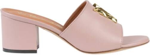 Via Roma 15 Roze leren sandalen met metalen logo