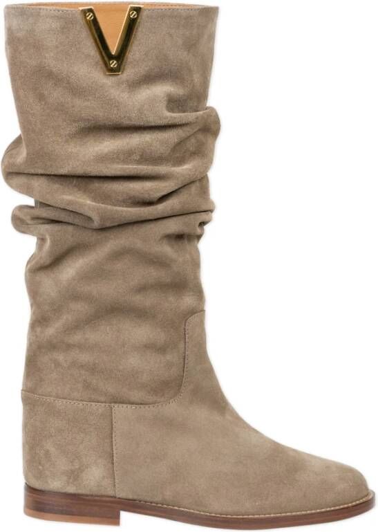 Via Roma 15 Ruched Suede Leren Enkellaarsjes