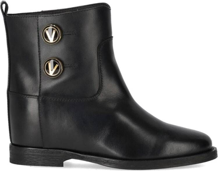 Via Roma 15 Zwarte leren enkellaars met knopen Black Dames