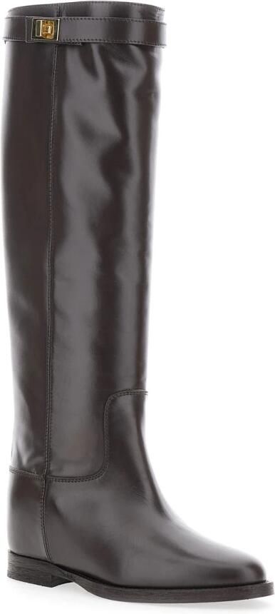 Via Roma 15 Bruine Leren Laarzen met Hangslot Detail