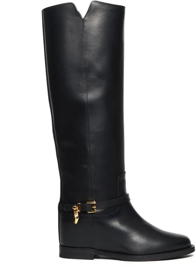 Via Roma 15 Zwarte leren laars met accessoire Black Dames - Foto 2