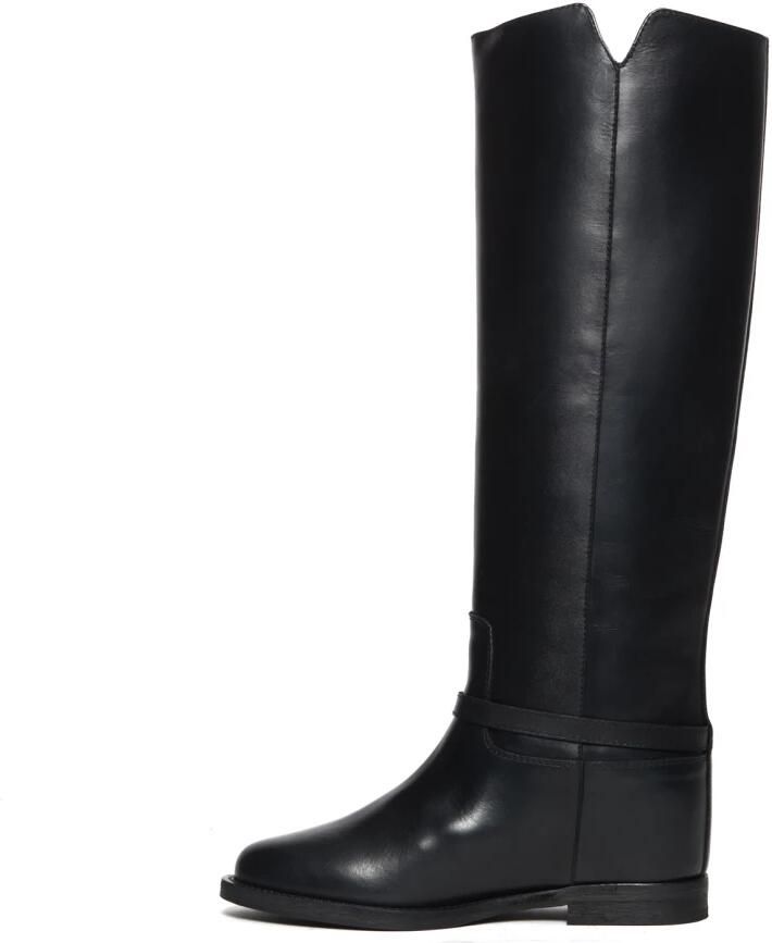 Via Roma 15 Zwarte leren laars met accessoire Black Dames