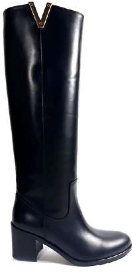 Via Roma 15 Zwarte leren laars met gouden V-detail - Foto 2