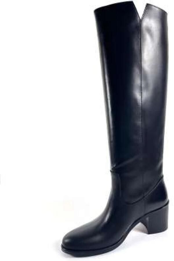 Via Roma 15 Zwarte leren laars met gouden V-detail