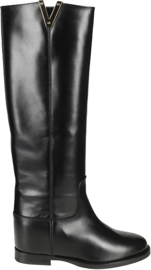 Via Roma 15 Zwarte Leren Laarzen met Gouden V-Detail - Foto 3