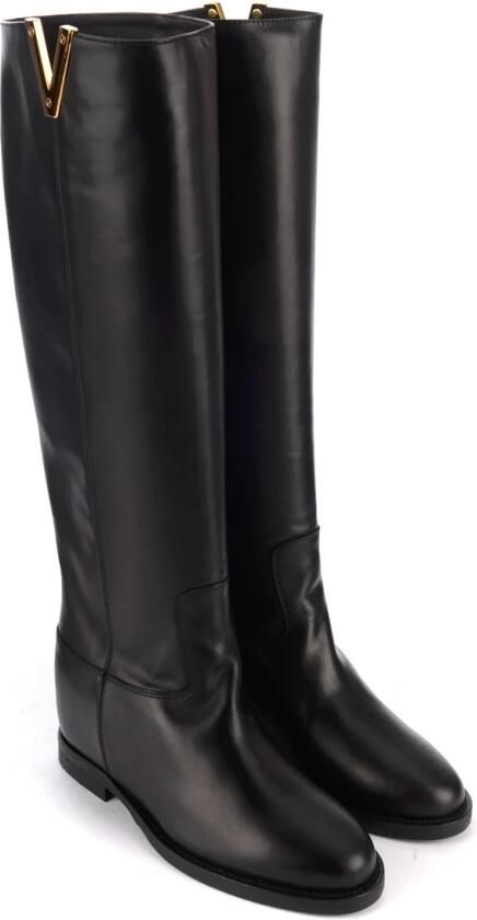 Via Roma 15 Zwarte leren laarzen met gouden V