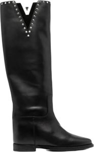 Via Roma 15 Zwarte kniehoge laarzen voor dames met zilverkleurige studs Zwart Dames