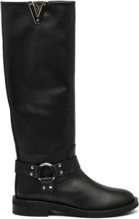 Via Roma 15 Zwarte Leren Laars Black Dames