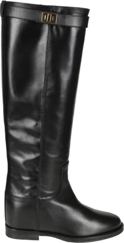 Via Roma 15 Zwarte leren laars met gouden gesp Black Dames - Foto 2