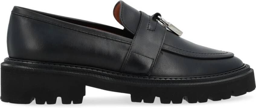 Via Roma 15 Zwarte leren mocassin met zilveren slot Black Dames