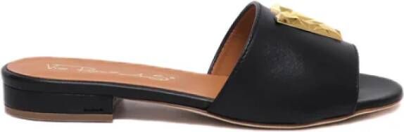 Via Roma 15 Zwarte leren platte schoenen met Voro