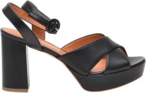 Via Roma 15 Zwarte Leren Sandaal met 10cm Hak Zwart Dames