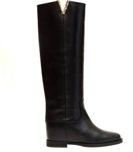 Via Roma 15 Zwarte Leren V-Cut Enkellaars Zwart Dames