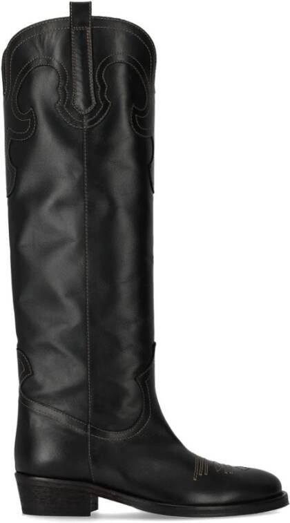 Via Roma 15 Zwarte leren Venetië laars met 4cm hak Black Dames
