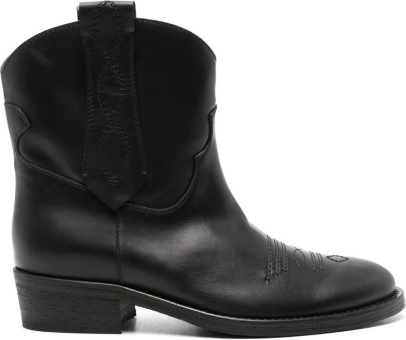 Via Roma 15 Zwarte Western Style Leren Enkellaarzen
