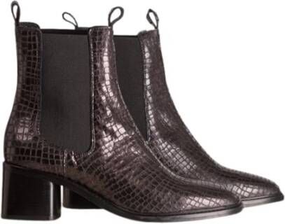 Via Vai Enkellaars met slangenprint en blokhak Brown Dames