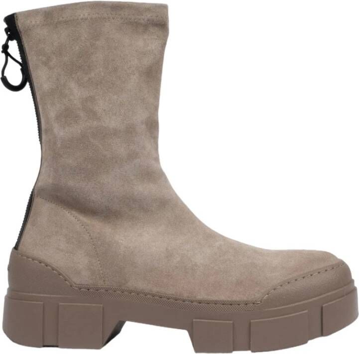 Vic Matié Minimalistische Suède Bootie met Achterrits Beige Dames