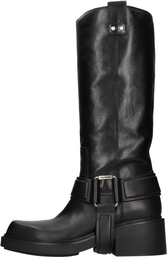 Vic Matié Zwarte Leren Vierkante Neus Laarzen Black Dames