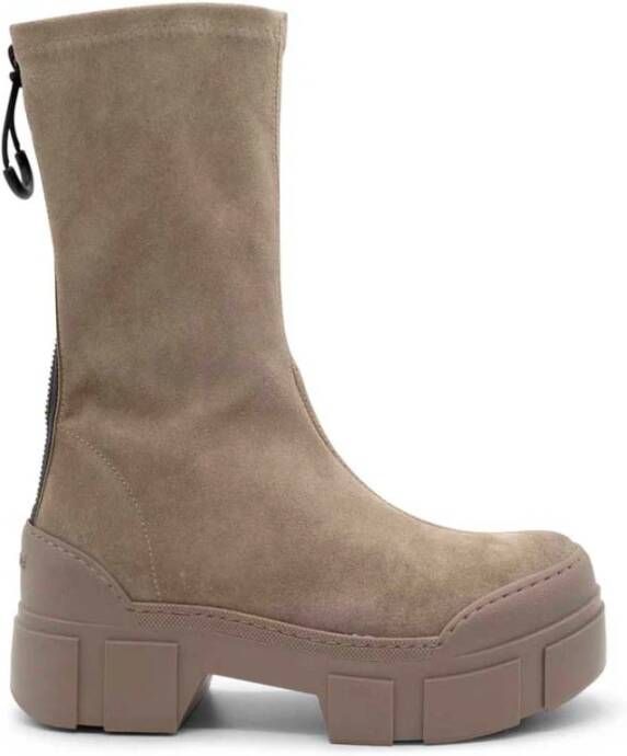 Vic Matié Minimalistische Suède Bootie met Achterrits Beige Dames