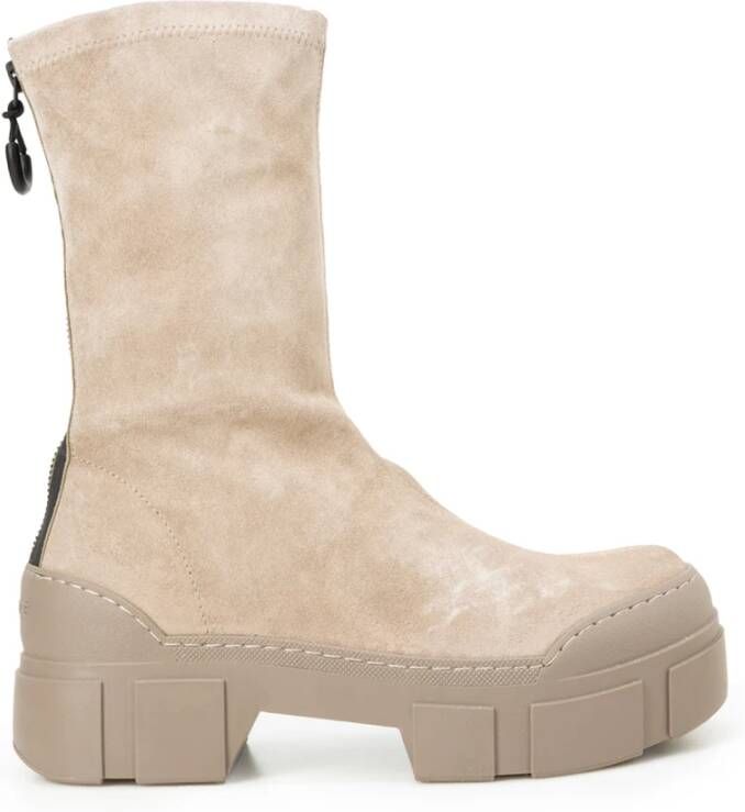 Vic Matié Minimalistische Suède Bootie met Achterrits Beige Dames