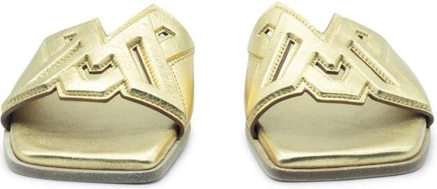 Vic Matié Vierkante open monogram gouden slipper