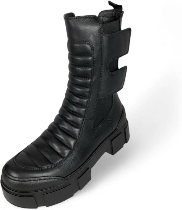 Vic Matié Zwarte leren platform enkellaarzen Black Dames