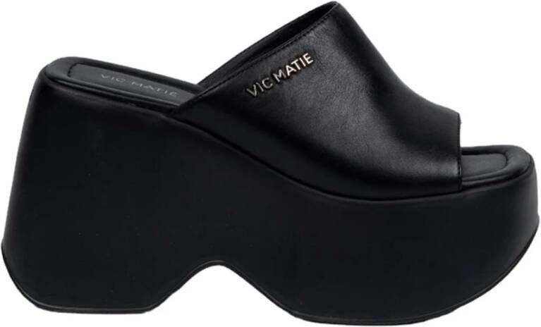 Vic Matié Zwarte leren sleehak plateau schoenen Black Dames