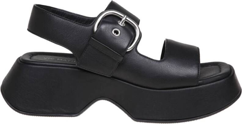 Vic Matié Zwarte Leren Sleehak Sandalen Black Dames