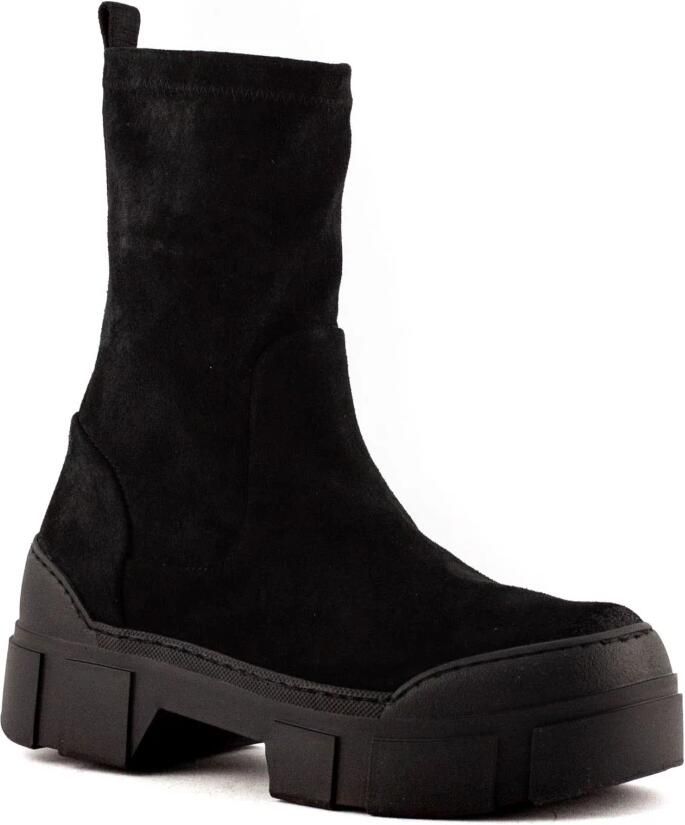 Vic Matié Zwarte Stretch Suède Enkellaarzen