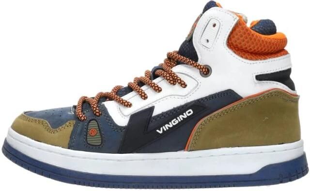 VINGINO Max Mid leren sneakers blauw beige Jongens Leer Meerkleurig 39 - Foto 5