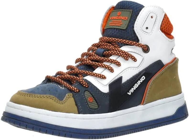 VINGINO Max Mid leren sneakers blauw beige Jongens Leer Meerkleurig 39 - Foto 6