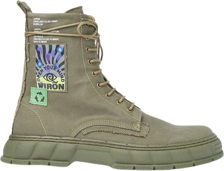 Virón Upcycled canvas laarzen Green Dames