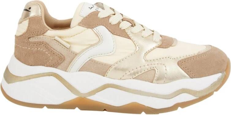 Voile Blanche Beige Sneakers met Suède en Nylon
