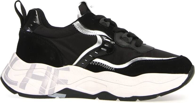 Voile blanche Zwarte Sneakers met Leren en Stoffen Voering Zwart Dames