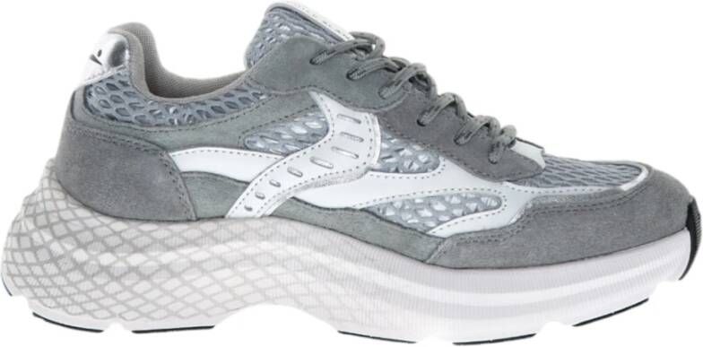 Voile Blanche Grijze Sneakers Modern Design Suede Nylon Mesh