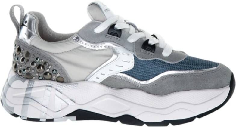 Voile Blanche Grijze Suède Studs Sneakers
