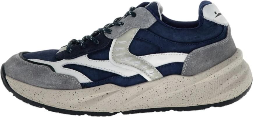 Voile Blanche Blauwe Gewassen Leren Sneakers