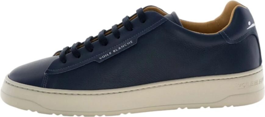 Voile Blanche Blauwe Leren Sneakers Schoon Ontwerp