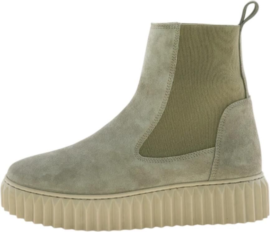 Voile Blanche Groene Suède Enkellaars Sneaker Zool