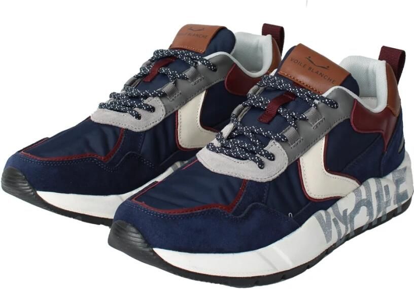 Voile blanche Sportschoenen Navy Burgundy Leer Stof 4 cm Hak Blauw Heren