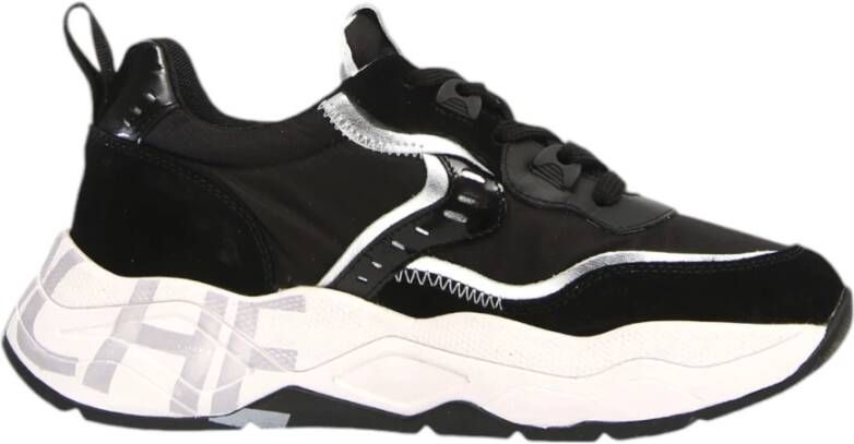 Voile blanche Zwarte Leren Nylon Club105 Sneakers Black Dames